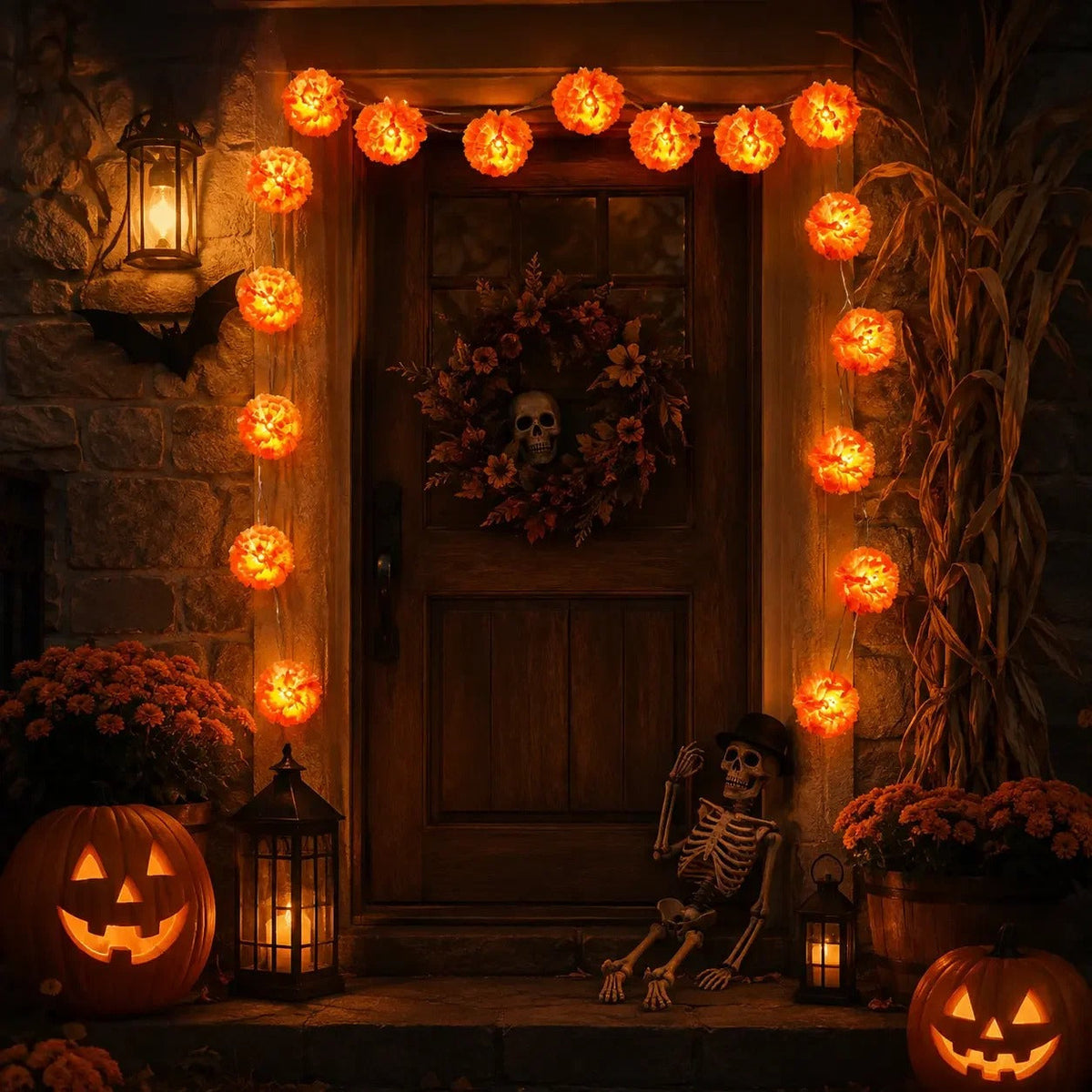 Halloween-themed LED marigold string lights(Waterproof battery box version)