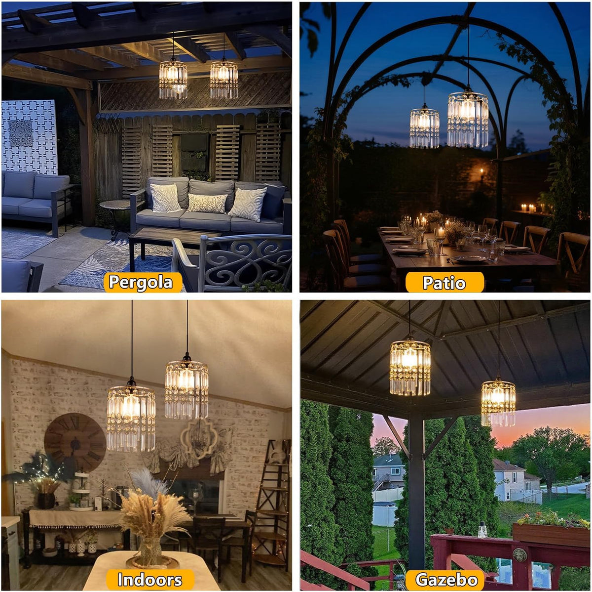 Battery Operated Chandelier, 2Pack Hanging Gazebo Lights, Acrylic Crystal Beaded Pendant Lights Outdoor Waterproof for Patio Tree Pergola Porch and Indoor Decor (2)