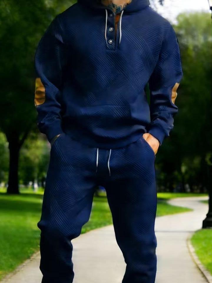 Men's 2-Piece Textured Hoodie Sweatsuit Set Outfit - Heavyweight Brushed Fleece Pullover Hoodie & Men's Sweatpants,