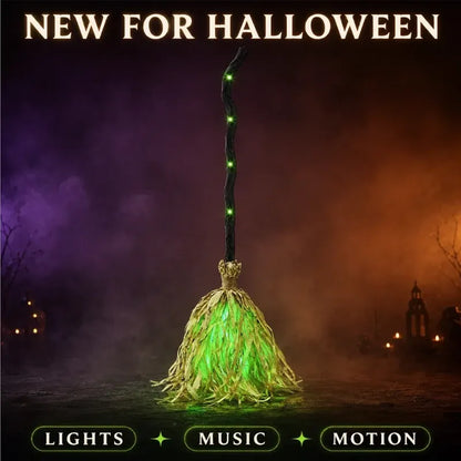 🧙 Bring Your Garden to Life This Halloween – Animated Witch Broom with Lights & Spooky Sounds. 49% Off. UK Stock