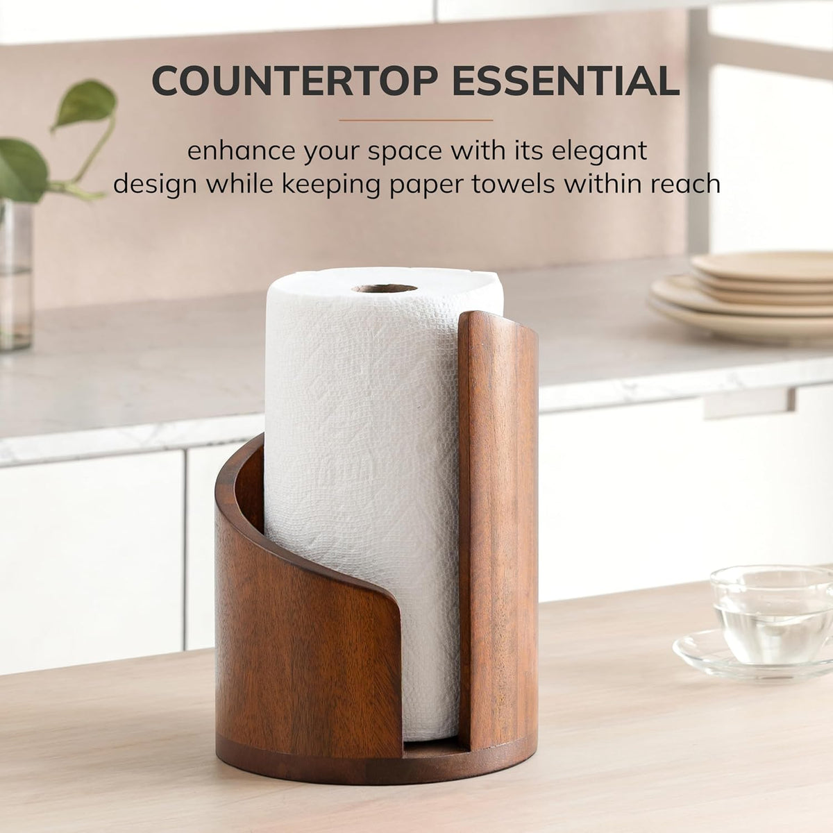 Anji Mountain Wooden Paper Towel Holder with Metal Stand