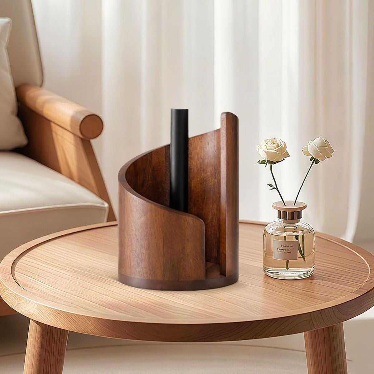 Anji Mountain Wooden Paper Towel Holder with Metal Stand