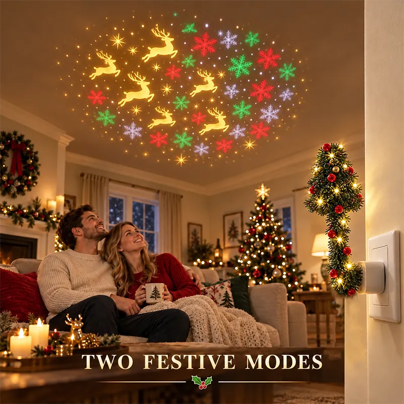 USB Plug-In Christmas Projector Night Light, 6+ Holiday Pattern Ceiling Lamp, Warm LED Christmas Tree Room Decor✨