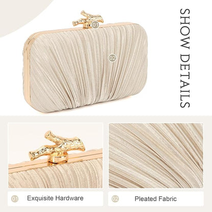 Clutch Purses for Women Evening Bag Pleated Clutch Bag with Chain for Wedding Party