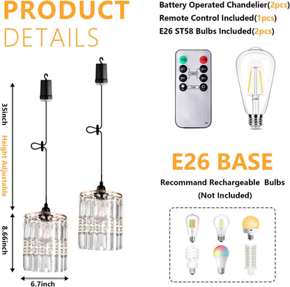 Battery Operated Chandelier, 2Pack Hanging Gazebo Lights, Acrylic Crystal Beaded Pendant Lights Outdoor Waterproof for Patio Tree Pergola Porch and Indoor Decor (2)