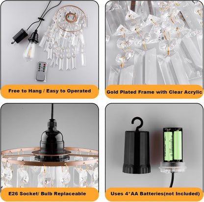 Battery Operated Chandelier, 2Pack Hanging Gazebo Lights, Acrylic Crystal Beaded Pendant Lights Outdoor Waterproof for Patio Tree Pergola Porch and Indoor Decor (2)