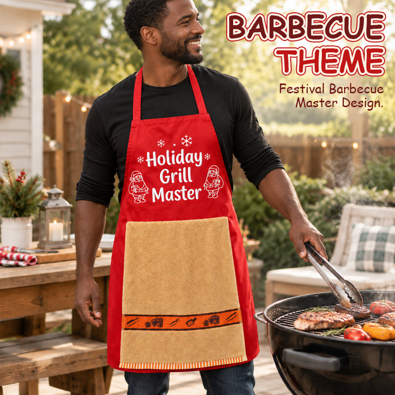🎅 Christmas BBQ Apron – Funny Holiday Grill Master Apron with Towel