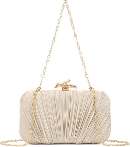 Clutch Purses for Women Evening Bag Pleated Clutch Bag with Chain for Wedding Party