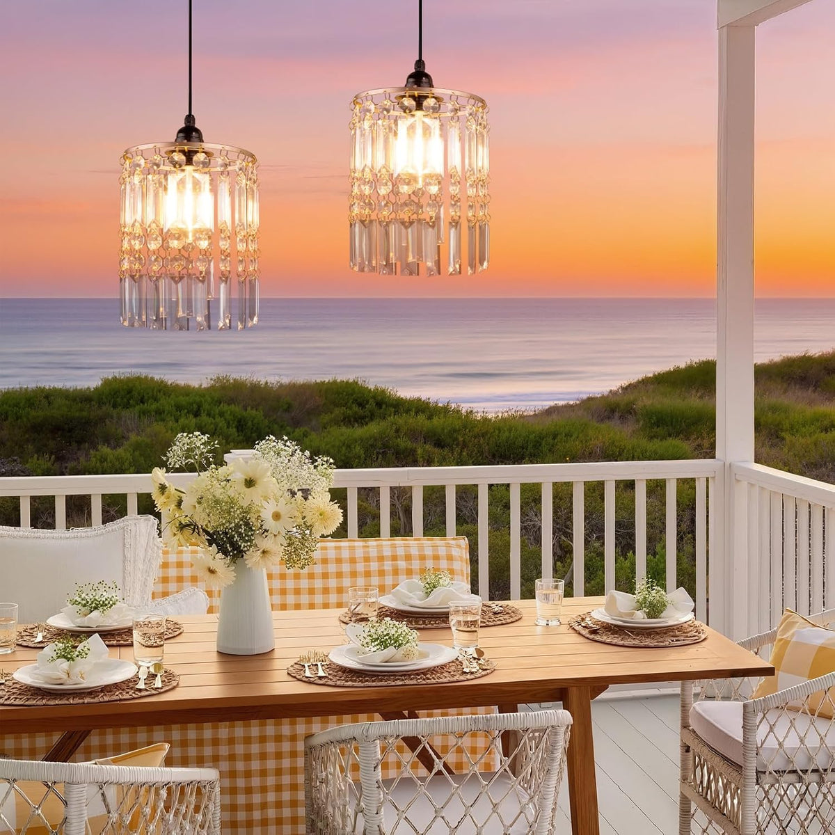 Battery Operated Chandelier, 2Pack Hanging Gazebo Lights, Acrylic Crystal Beaded Pendant Lights Outdoor Waterproof for Patio Tree Pergola Porch and Indoor Decor (2)
