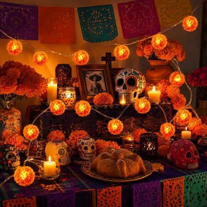 Halloween-themed LED marigold string lights（Waterproof battery box version）