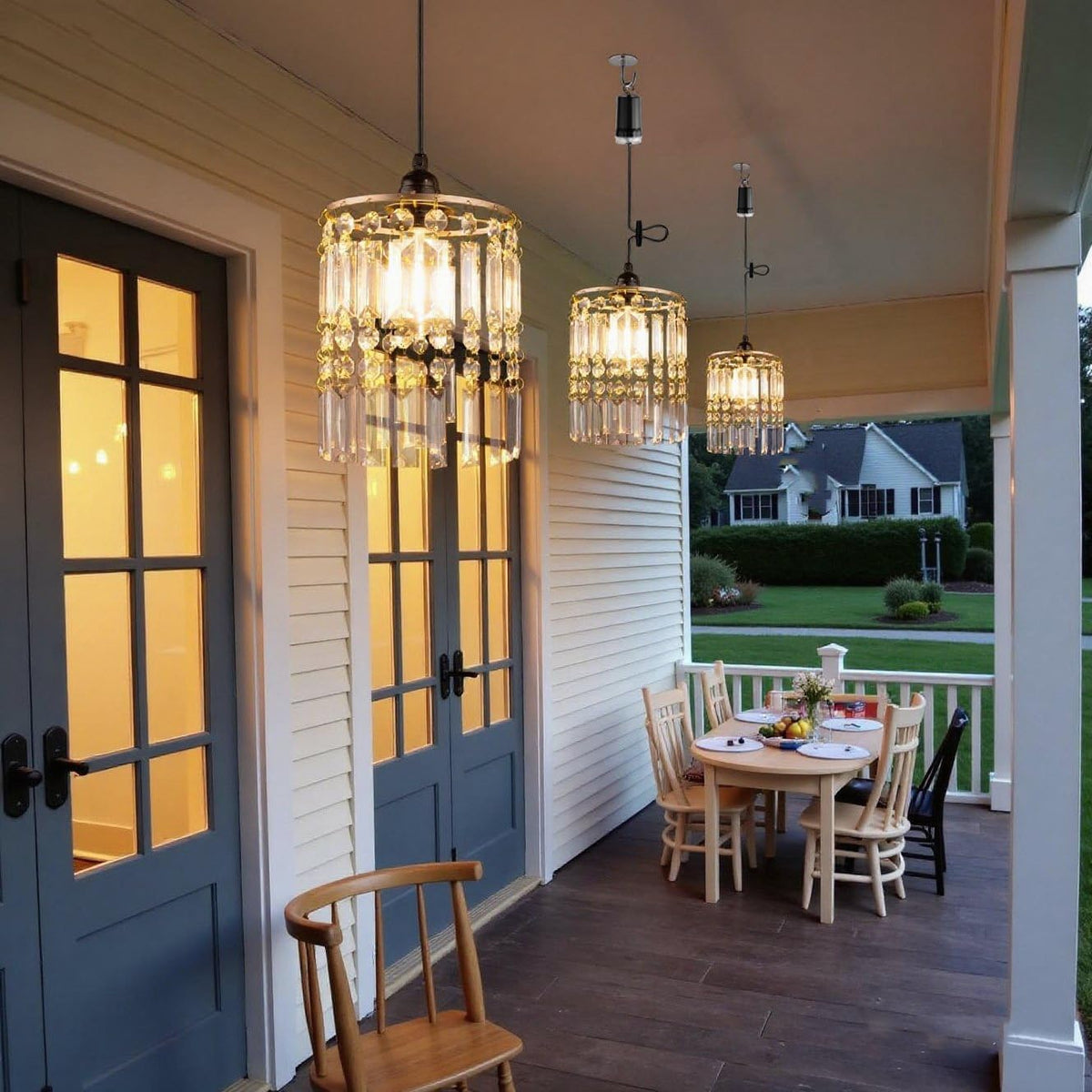 Battery Operated Chandelier, 2Pack Hanging Gazebo Lights, Acrylic Crystal Beaded Pendant Lights Outdoor Waterproof for Patio Tree Pergola Porch and Indoor Decor (2)