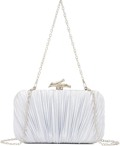 Clutch Purses for Women Evening Bag Pleated Clutch Bag with Chain for Wedding Party