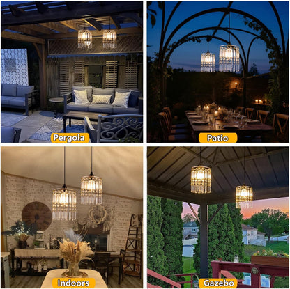 Battery Operated Chandelier, 2Pack Hanging Gazebo Lights, Acrylic Crystal Beaded Pendant Lights Outdoor Waterproof for Patio Tree Pergola Porch and Indoor Decor (2)