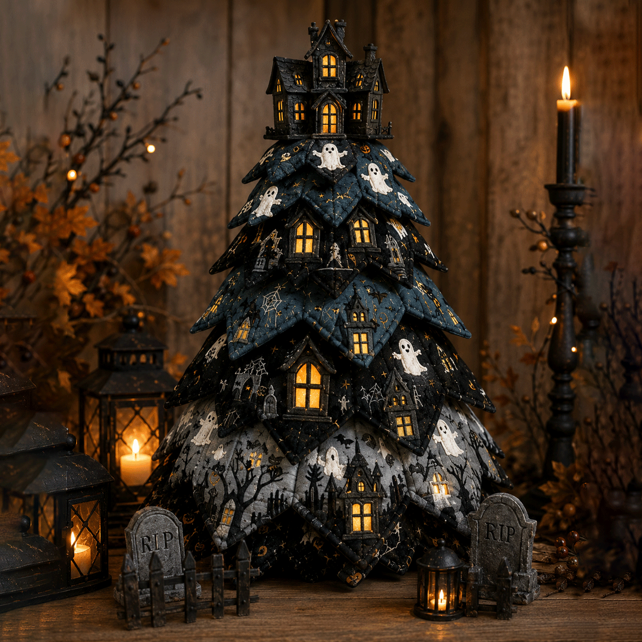 Spiderweb Gothic - DIY Halloween Theme Quilted Fabric Tree Kit