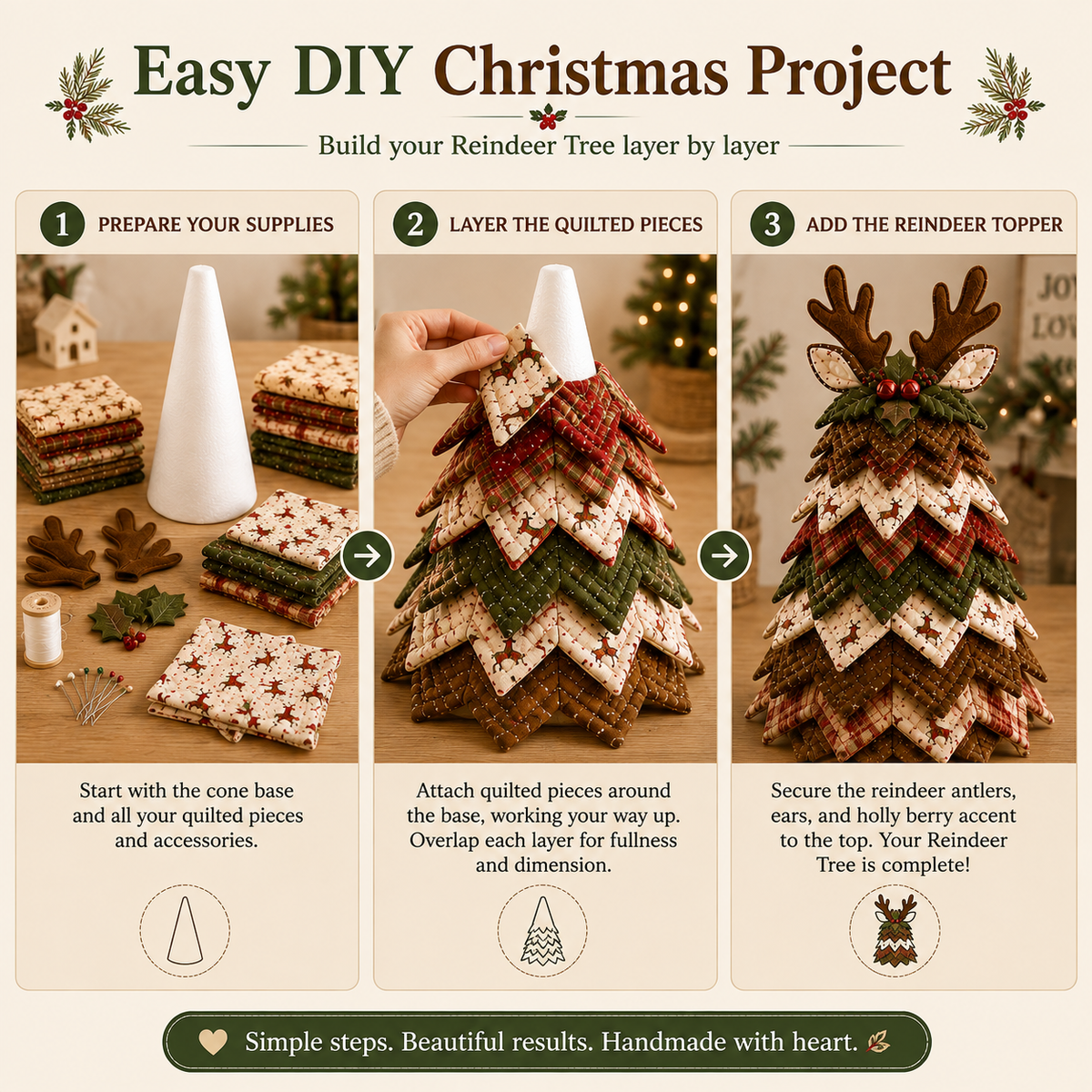 Rustic Gingerbread DIY Quilted Santa Christmas Tree Kit