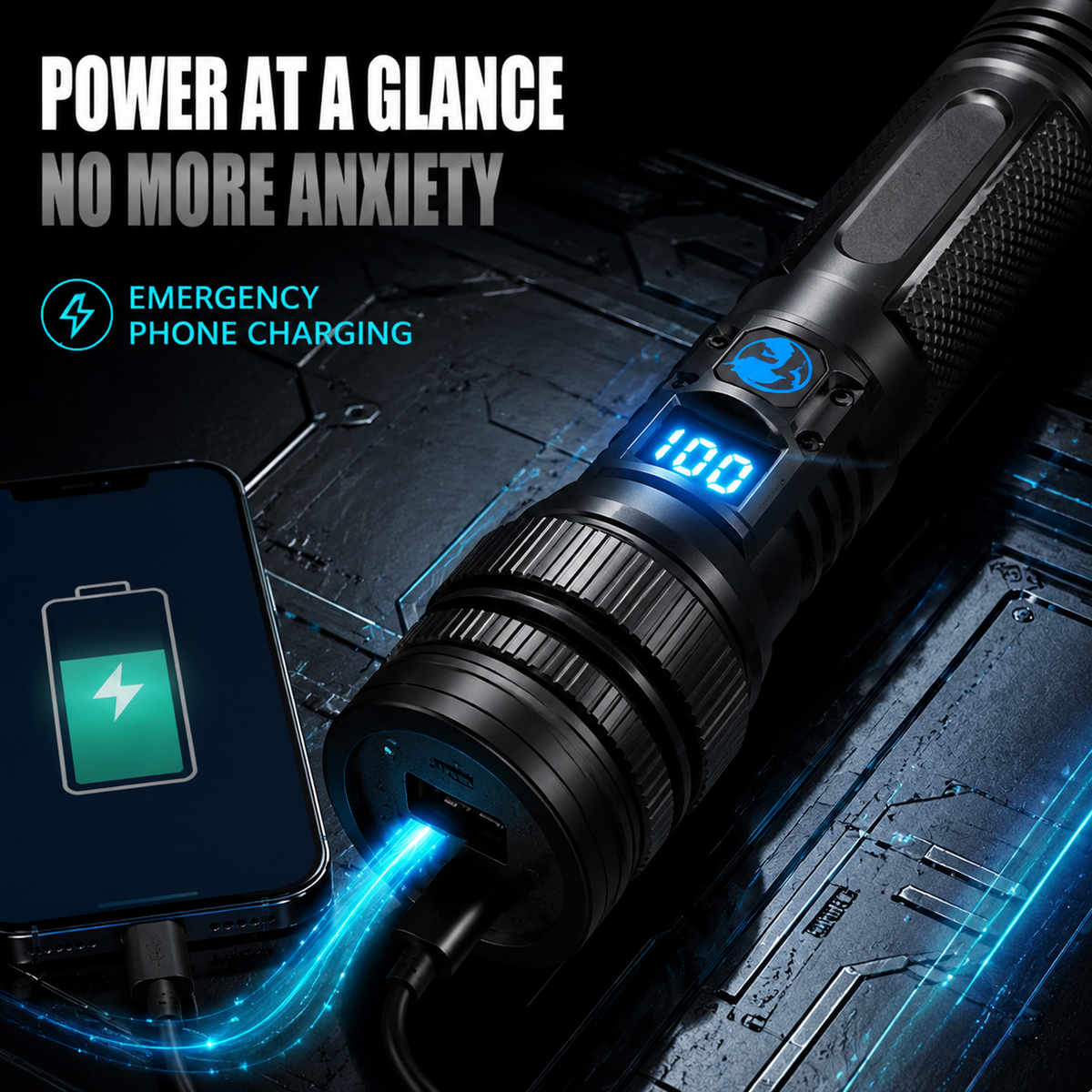 💎 51% Off! 💎 High-power flashlight  also functions as a power bank and includes a digital battery level display.